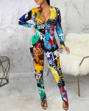 Graffiti Print Long Sleeve Splicing Pant Skinny Two Piece Set GDNY-2207