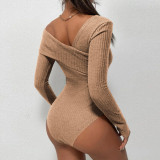 Solid Color Off Shoulder Long Sleeve Bodysuit FSXF-F370