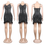 Sexy Hot Drilling Feather Splicing Sling Mini Dress NY-2601
