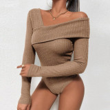 Solid Color Off Shoulder Long Sleeve Bodysuit FSXF-F370