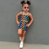 Kids Girls Casual Plaid Sling Vest And Skirt 2 Piece Set  GMYF-Y6195