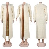 Solid Color Long Twist Sweater Cardigan Coat FSXF-F380