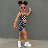 Kids Girls Casual Plaid Sling Vest And Skirt 2 Piece Set  GMYF-Y6195