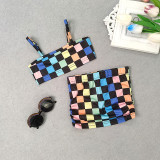 Kids Girls Casual Plaid Sling Vest And Skirt 2 Piece Set  GMYF-Y6195