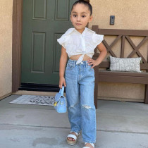 Kids Girls Sleeveless Ruched Ruffle Short Vest GMYF-Y6156