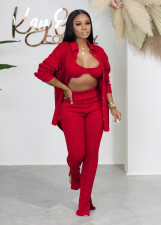 Fashion Solid Color Long Sleeve Knits Shirt 3 Piece Set AIL-231