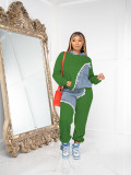 Plus Size Fashion Color Blocking Hooded Sweatshirt Two Piece Pants Set JH-322