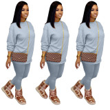 Solid Long Sleeve Casual Two Piece Pants Set CH-8080