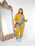 Plus Size Fashion Color Blocking Hooded Sweatshirt Two Piece Pants Set JH-322