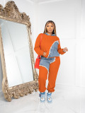 Plus Size Fashion Color Blocking Hooded Sweatshirt Two Piece Pants Set JH-322