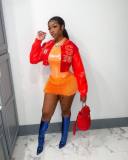 Print O Neck Loose Short Baseball Jacket MDF-5338