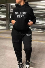 Solid Color Long Sleeve Hooded Sweatshirt And Pant Two Piece Set WAF-77515239