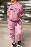 Solid Color Long Sleeve Hooded Sweatshirt And Pant Two Piece Set WAF-77515239