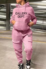 Solid Color Long Sleeve Hooded Sweatshirt And Pant Two Piece Set WAF-77515239