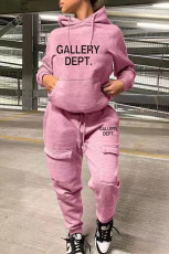 Solid Color Long Sleeve Hooded Sweatshirt And Pant Two Piece Set WAF-77515239