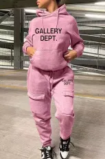 Solid Color Long Sleeve Hooded Sweatshirt And Pant Two Piece Set WAF-77515239