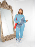 Plus Size Fashion Color Blocking Hooded Sweatshirt Two Piece Pants Set JH-322
