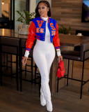 Print O Neck Loose Short Baseball Jacket MDF-5338