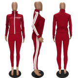 Letter Print Zipper Coat And Pant Sport Two Piece Set XYF-9186