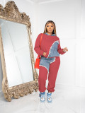 Plus Size Fashion Color Blocking Hooded Sweatshirt Two Piece Pants Set JH-322