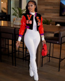Print O Neck Loose Short Baseball Jacket MDF-5338