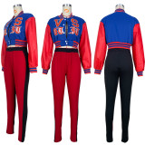 Print O Neck Loose Short Baseball Jacket MDF-5338