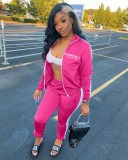 Letter Print Zipper Coat And Pant Sport Two Piece Set XYF-9186