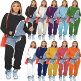 Plus Size Fashion Color Blocking Hooded Sweatshirt Two Piece Pants Set JH-322