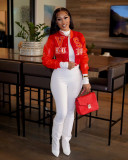Print O Neck Loose Short Baseball Jacket MDF-5338