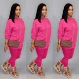 Solid Long Sleeve Casual Two Piece Pants Set CH-8080
