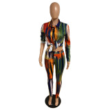 Tie Dye Print Shirt And Pencil Pant Two Piece Set QXTF-8821