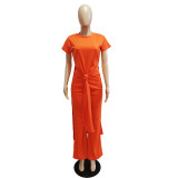 Plus Size Short Sleeve Long Pullover And Pant Loose 2 Piece Set QXTF-887