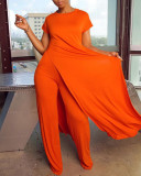 Plus Size Short Sleeve Long Pullover And Pant Loose 2 Piece Set QXTF-887