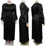 Plus Size Solid Color Long Sleeve Ruched Long Dress NNWF-7729