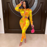 Tie Dye Print Shirt And Pencil Pant Two Piece Set QXTF-8821