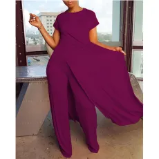 Plus Size Short Sleeve Long Pullover And Pant Loose 2 Piece Set QXTF-887