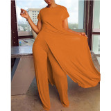 Plus Size Short Sleeve Long Pullover And Pant Loose 2 Piece Set QXTF-887