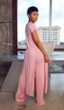 Plus Size Short Sleeve Long Pullover And Pant Loose 2 Piece Set QXTF-887