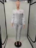Casual Letter Print Hooded Coat And Pant Two Piece Set XMF-187