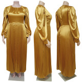 Plus Size Solid Color Long Sleeve Ruched Long Dress NNWF-7729