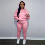 Casual Solid Letter Print Hooded Sweatshirts And Sport Pant 2 Piece Set QKYF-71317