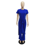 Plus Size Short Sleeve Long Pullover And Pant Loose 2 Piece Set QXTF-887