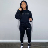 Casual Solid Letter Print Hooded Sweatshirts And Sport Pant 2 Piece Set QKYF-71317