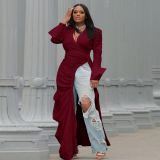 Plus Size Fashion Long Sleeve Irregular Maxi Dress NY-10332