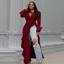 Plus Size Fashion Long Sleeve Irregular Maxi Dress NY-10332