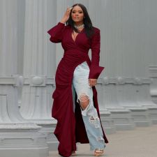 Plus Size Fashion Long Sleeve Irregular Maxi Dress NY-10332