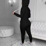 Casual Letter Print Hooded Coat And Pant Two Piece Set XMF-187