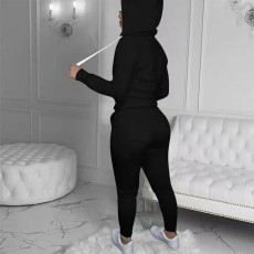 Casual Letter Print Hooded Coat And Pant Two Piece Set XMF-187