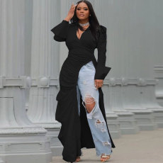 Plus Size Fashion Long Sleeve Irregular Maxi Dress NY-10332