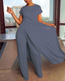 Plus Size Short Sleeve Long Pullover And Pant Loose 2 Piece Set QXTF-887
